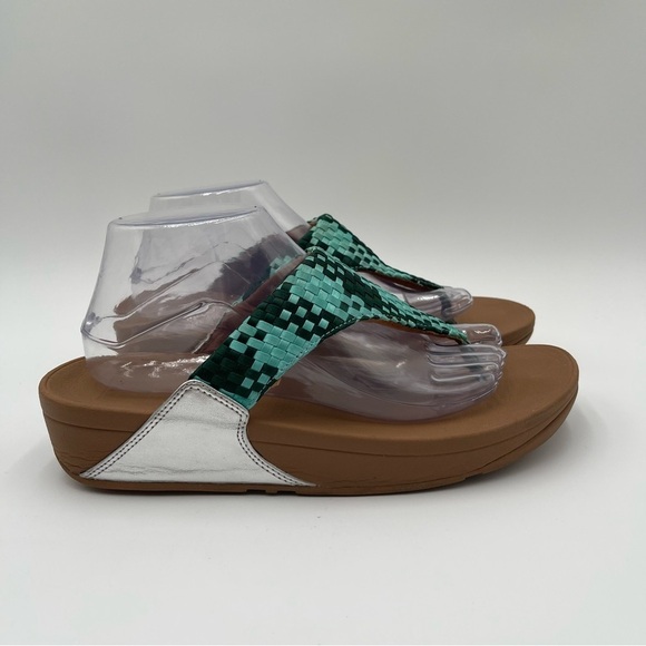 Fitflop Lulu Silky Weave Green Wedge Thong Sandals Women’s size 10 Comfort - Picture 4 of 13
